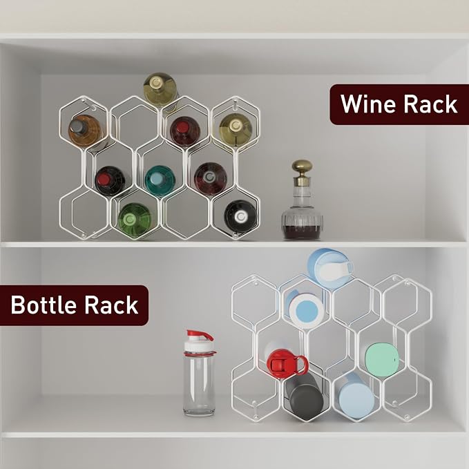 Buruis Countertop Wine Rack, 14-Bottle Modern Freestanding Metal Holder for Red and White Wine, Tabletop, Kitchen, Bar, and Cabinet Storage (Chrome)