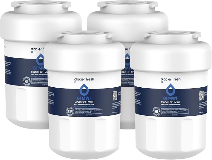 GLACIER FRESH MWF Refrigerator Water Filter Compatible with GE, 4-Pack | Compatible with SmartWater MWFP, MWFA, GWF, HDX FMG-1, WFC1201, RWF1060, 197D6321P006, Kenmore 9991