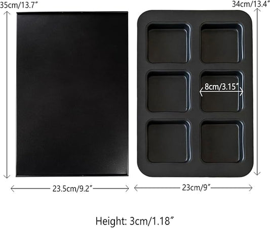 6 Cup Square English Muffin Pan with Lid Straight Side Hamburger Burger Bun Egg Sandwich Frittata Cinnamon Roll Focaccia Quiche Pancake Nonstick Baking Tin Tray Mold