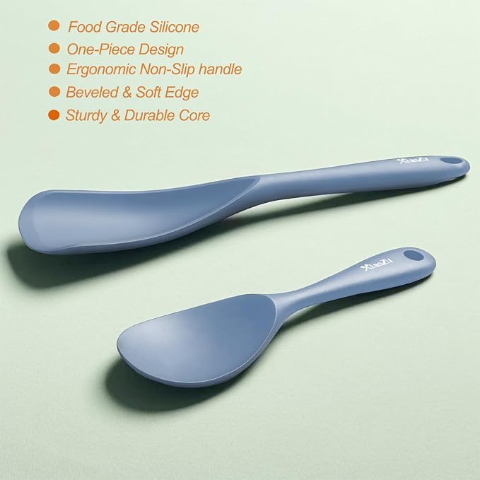 Cooking Spoon and Rice Scooper Set for Nonstick Cookwares, Heat Resistant- Seamless Design, Great for Cooking, Serving, Mixing, Scoop, and Scrape,2 Pack, Starry Blue