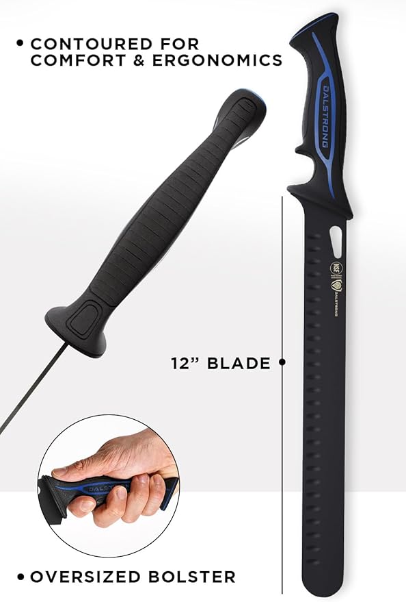 Dalstrong Slicing Knife 12”-Night Shark Series High Carbon Steel-Titanium Coated Blade - Filet Knife for Fish, Cheese, Bread- Polypropylene Handle Professional-w/Sheath-NSF Certified