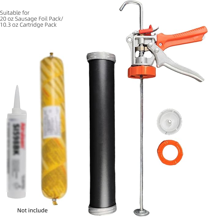 2 Pack Sausage Tube Caulk Gun,20 oz Sausage Pack/10 oz Cartridge Adhesive Dual-Purpose,18:1 Thrust,15” Aluminum Hand Caulking Gun With 6 Cone Nozzles and Bent Tip