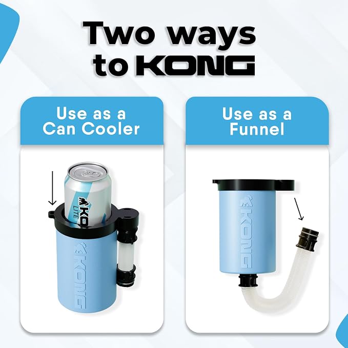 The Kong 2.0 - A Portable Can or Bottle Cooler/Cup With A Detachable, Expandable, Hose To Funnel Your Drink (Blue)