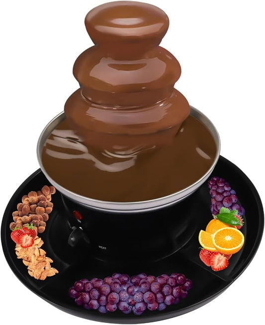 3 Tier Electric Chocolate Fondue Fountain Machine for Parties - Melts Cheese, Chocolate - Dip Strawberries, Apple Wedges, Vegetables, and More - 15-Ounce - Black, Small