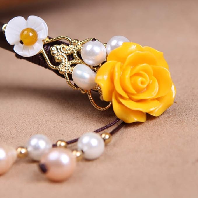Wooden Hair Pins 7" Chinese Yellow Flower Hair Sticks For Long Hair 1 Pack Buns Accessories for Girl