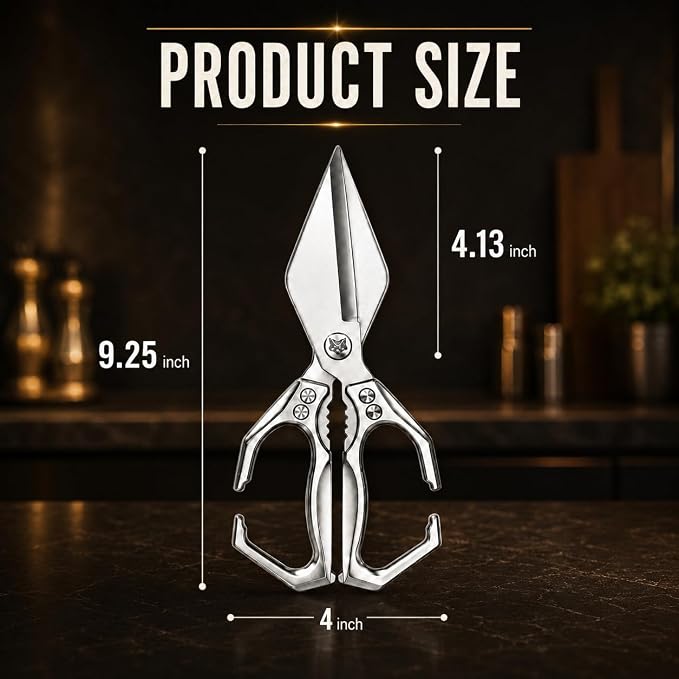 Multifunctional Heavy Duty Kitchen Shears,Kitchen Shears for Cutting Chicken,Kitchen Scissors for Food, Japanese High-Carbon Steel Culinary Poultry Shears, for Chicken,Meat,Fish,Bone Cutting(Silver)