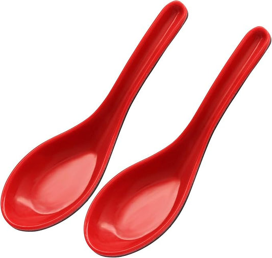2 Pcs Soup Spoons, Asian Soup Spoons, Black and Red | Chinese Japanese Dishes, Miso Ramen Dumpling Pho, Rice Noodle & Soba Soup, Home Kitchen Use