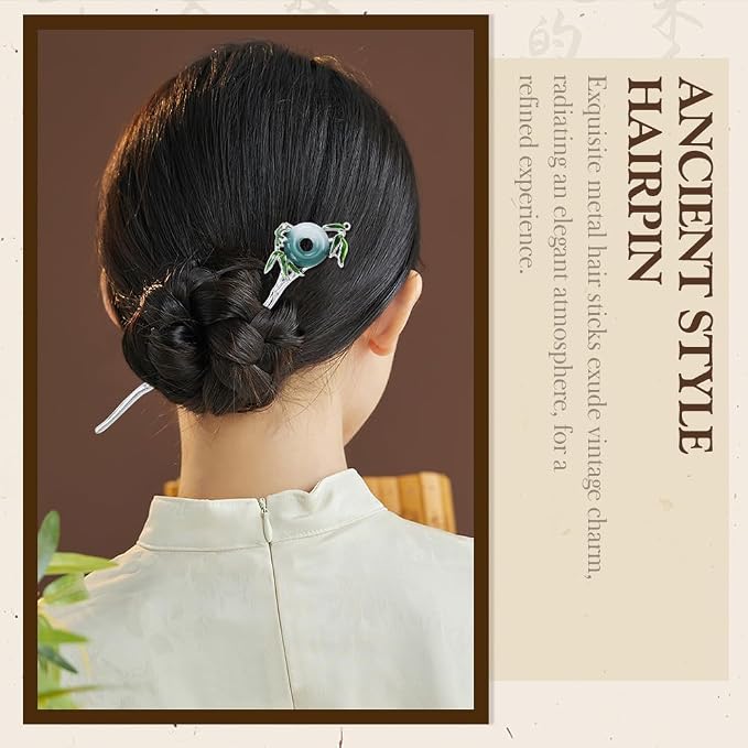 Lawie 10 Pack Silver Metal Hair Sticks Chopsticks Hair Pins Chinese Asian Hanfu Decorative Long Retro Hair Clips Snakes Swords Butterfly Jade Stone Vintage Hair Accessories for Women Girls