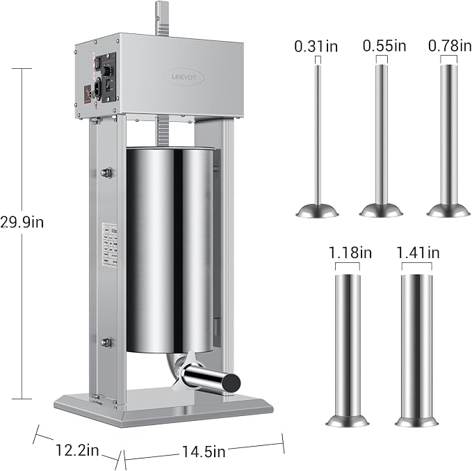 Electric Sausage Stuffer Maker, Vertical Electric Stuffer 11 Adjustable Speed Stainless Steel Commercial Sausage Filler Meat Stuffers with 5 Stuffing Tubes, Home & Commercial (30Lb/15L)