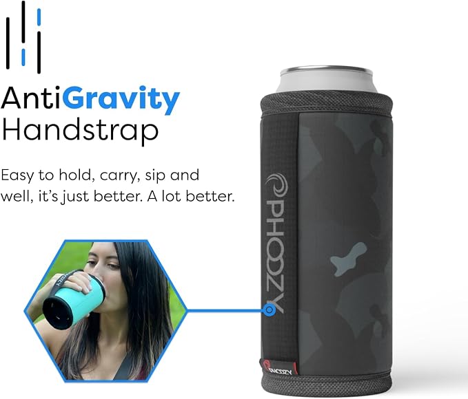 PHOOZY Insulated Can Cooler for Slim 12 oz Cans - Patented Drink Sleeve with NASA-Inspired Technology - Keeps Beer, Soda & Sparkling Water Cold Longer - Lightweight Outdoor Can Holder - Black Camo