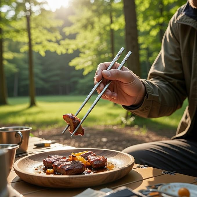 Titanium Chopsticks 2 Pairs with Carrying Case - 23cm Ultralight 15g Each, Hollow Design, Square Top Non-Roll, Laser Engraved Anti-Slip Tip, Sandblasted Finish, Reusable Camping Travel Utensils