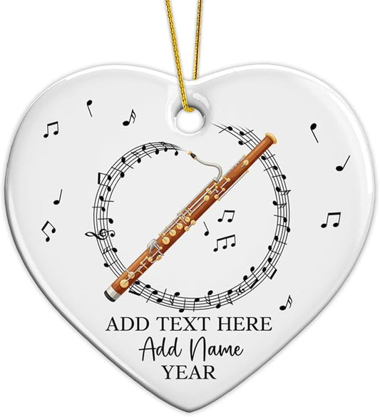 Customized Text Name & Year Bassoon Christmas Ornament, Bassoon Musical Instrument Ceramic Ornament for Xmas Tree, Personalized Music Lover Christmas Tree Ornaments 2025, Gift for Bassoonist