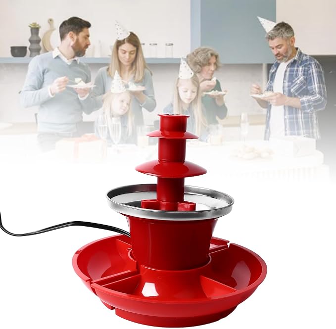 3 Tier Electric Chocolate Fondue Fountain Machine, Chocolate Sauce Fountain Machine with Detachable Plates for Parties Game Nights Xmas
