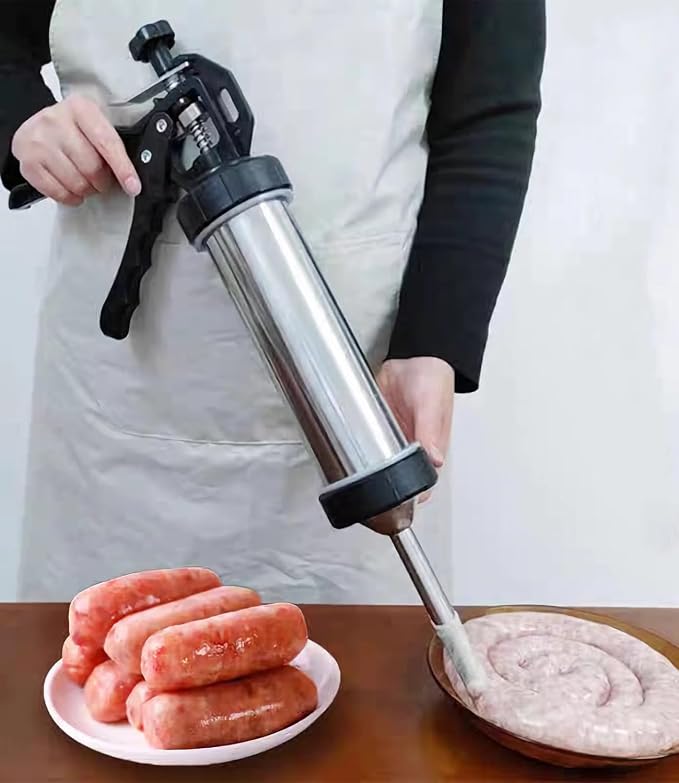 Jerky Gun for Ground Meat, 1.5LB Beef Jerky Gun Kit with 5 Stainless Steel Nozzles & 2 Brushes, Professional Jerky Shooter Sausage Stuffer, Easy Clean Jerky Gun Kits for Homemade Snacks