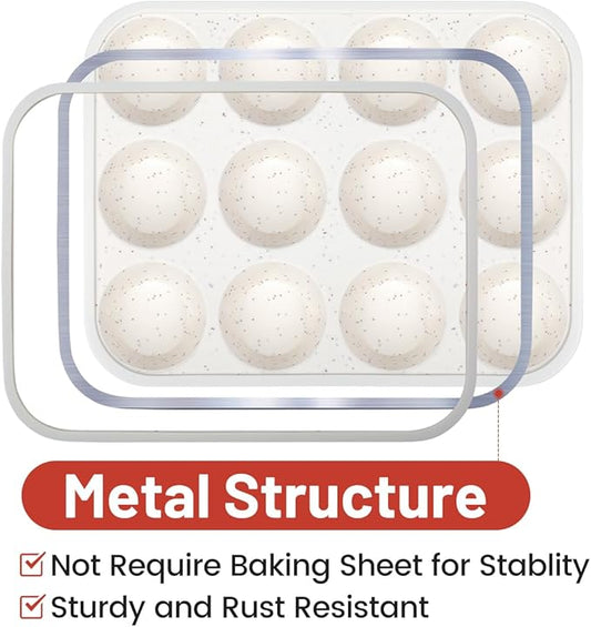 CAKETIME Silicone Muffin Pan, Metal Reinforced Frame Regular Size Cupcake Pan Easy to Move Muffin Pans Nonstick 12 Cups for Baking (2)