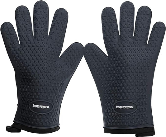 KITCHEN PERFECTION S Silicone Smoker BBQ Gloves - Heat Resistant Oven Mitts | Waterproof, 5-Finger Design For A Better Grip, for Pitmasters, Meat Smoking, Grilling, Cooking, Frying Turkey | Grill Gift