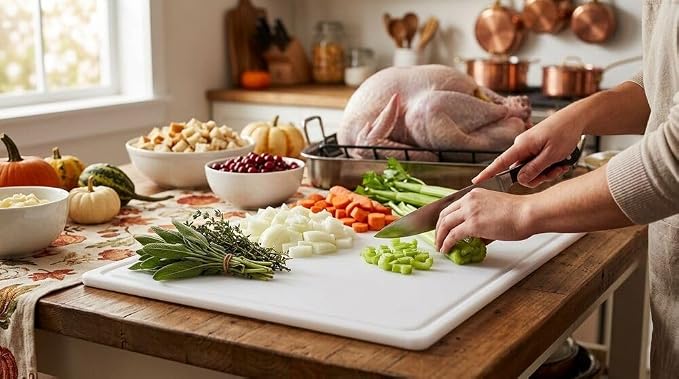 Farberware Cutting Board for Kitchen, Extra Large 15 x 20 Inch Plastic Cutting Board with Deep Juice Groove, Reversible, Dishwasher Safe, White