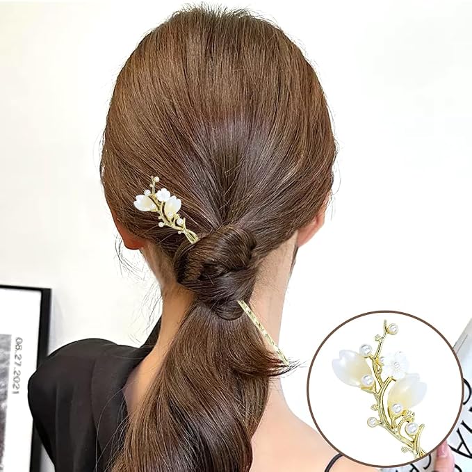 inSowni 8 Pieces Retro Vintage Asian Japanese Chinese Hanfu Rhinestone Gold Metal Flower Hair Sticks with Flower Pearl Crystal Fox Butterfly Hair Pins Forks Chopsticks Bun Updo Holders for Women Girls