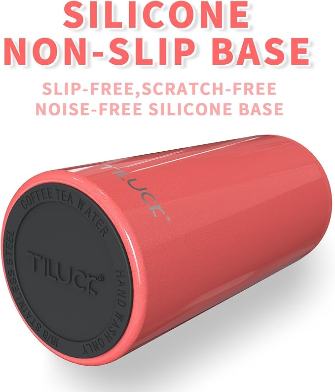 TILUCK Skinny Can Cooler, Stainless Steel Insulated Slim Cans, 12 oz | Beer & Hard Seltzer, Doucle-Walled Stainless Steel Insulated Slim Cans, Slim 12 oz(Glitter Coral)