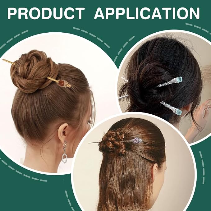 PH PandaHall 2PCS Picture Jasper Bead Hair Sticks 5.9inch Oval Gemstone Hairpins Golden Chinese Hairpin Metal Hair Chopsticks Vintage Hairpins for Valentine's Day Mother's Day Women Hairs Ornament