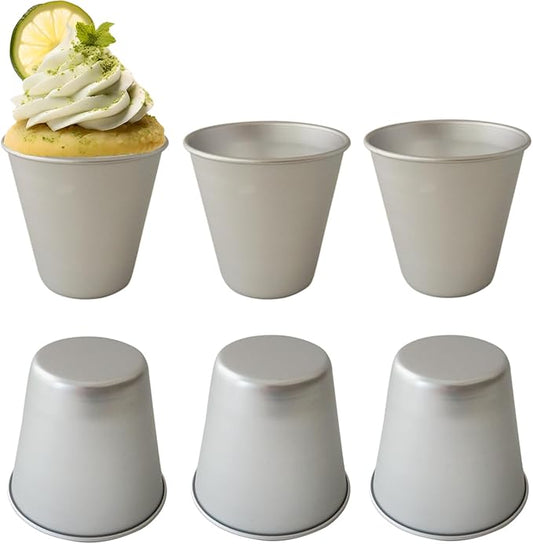 6 PCS Tart Pan Set, Aluminum Popover Pans, Individual Yorkshire Pudding Cup Molds, Deep Round Dish for Egg Tart, Muffin, Cupcake (3.58x 2.28x 3.15 Inch)