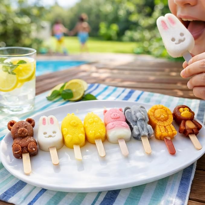 8-Cavity Silicone Popsicle Mold, Animal-Shaped Ice Cream Mold Set, BPA-Free Cake Pop Mold,Suitable for Making Cake Pops, Popsicles, and Cake Popsicles (Animals - White)