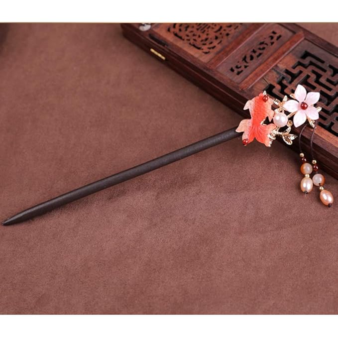Wooden Hair Pins 7.08" Chinese Goldfish Flower Hair Sticks For Long Hair Buns for Women