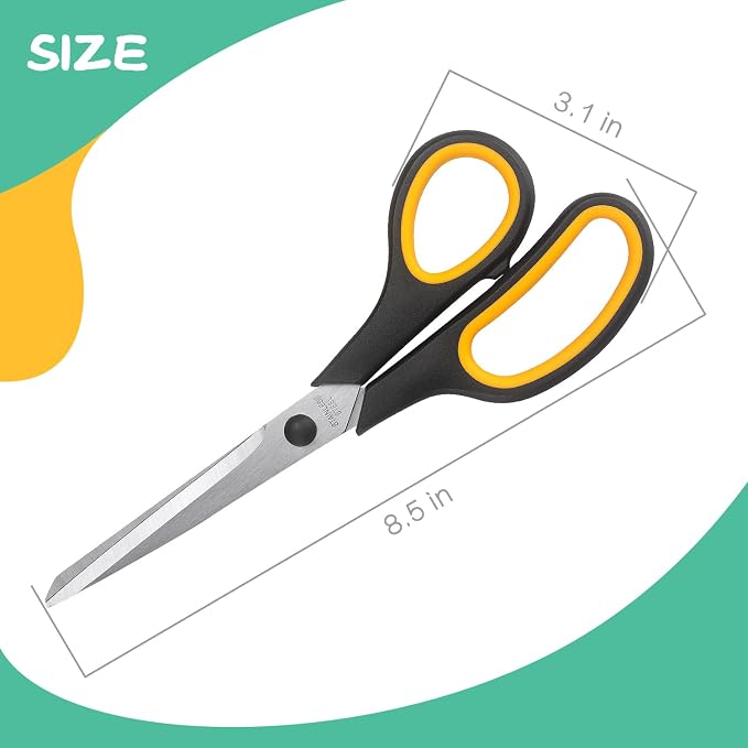 LONGKEY 8.5" Scissors 3-Pack, Ultra Sharp Stainless Steel, Black | All Purpose Scissors for Office Home School, Soft Comfort-Grip Right/Left Hand