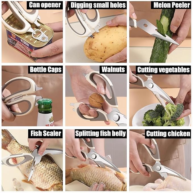 2 Pcs Heavy Duty Kitchen Shears for Food, Come Apart Design, Kitchen Scissors with Magnetic Holder, Stainless Steel Multi-function Food Cooking Magnetic Scissors for Fridge (White and Blue)