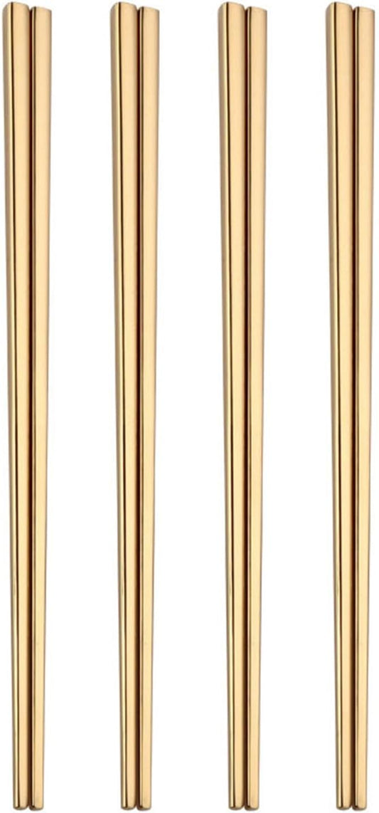 Stainless Steel Chopsticks,Reusable ,Dishwasher Safe , Easy to Use（4 PCS,golden）