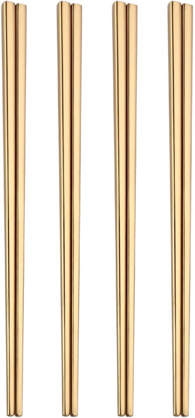 Stainless Steel Chopsticks,Reusable , Easy to Use（4 PCS,golden）