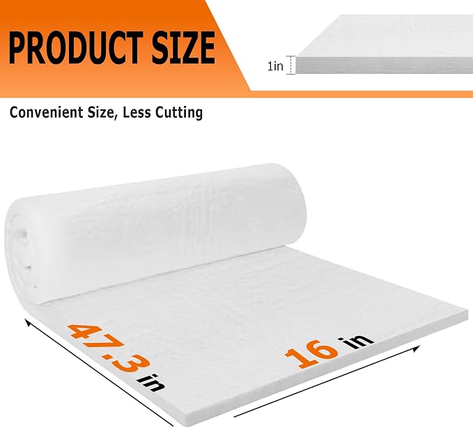 MMasters 48"*16"*1" Ceramic Fiber Insulation Blanket, Fireproof & Heat Resistant Up to 2700°F, Ideal for Wood Stove Baffle, Fireplaces, Kilns, Forges, Pizza Ovens, and More