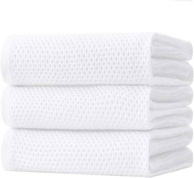 Homaxy 100% Cotton Oversized Waffle Weave Kitchen Towels, 3-Pack, White | 20 x 28 Inches, Ultra Soft Absorbent Dish Towels, Quick Drying Large Cleaning Towels