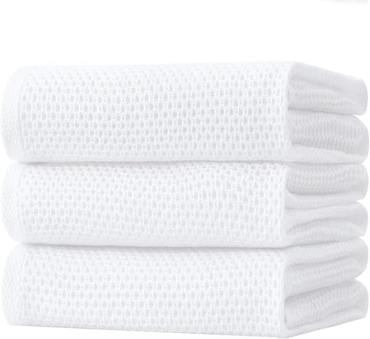 Homaxy 100% Cotton Oversized Waffle Weave Kitchen Towels, 3-Pack, White | 20 x 28 Inches, Ultra Soft Absorbent Dish Towels, Quick Drying Large Cleaning Towels