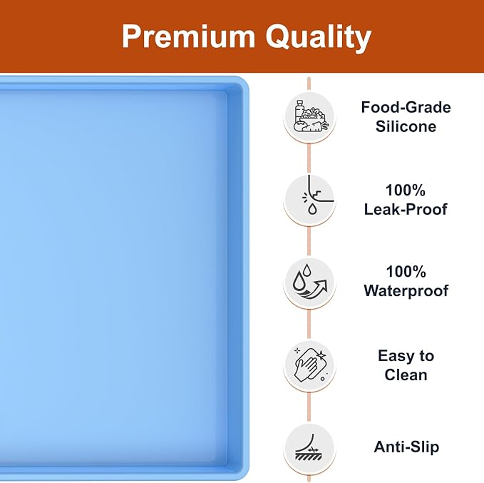 ukeetap 22" x 19" Extra Thick Silicone Mat Waterproof with Raised Edge, Under Sink Mat for Kitchen & Bathroom, Kitchen Cabinet Liner, Multi-Purpose for Storage & Protection, Blue