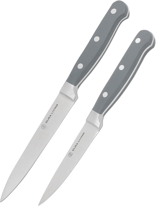 DURA LIVING 2-Piece Premium Kitchen Knife Set - Ultra-Sharp 5" Utility Knife & 3.5" Paring Knife, High Carbon Stainless Steel, Forged for Precision, Multipurpose Cooking Knives with Ergonomic Handles