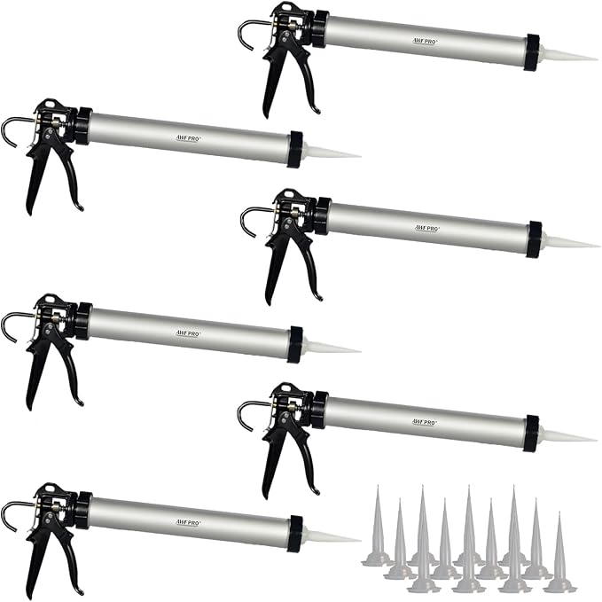 AWF PRO Sausage Caulking Gun 20 oz, 18:1 Thrust Ratio, Pack of 6 | 20 oz Foil Pack and 10 oz Cartridge Convertible, Aluminum Barrel, Includes 3 Tips