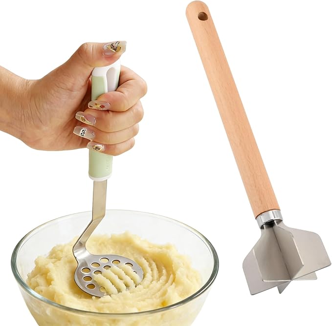 Stainless Steel Meat Chopper with Potato Masher, Kitchen Gadgets 4-Blade Ground Beef Chopper Potato Masher Hamburger Smasher Tool for Meat Vegetables Avocado Potatoes Beans(COLOR:Silver)