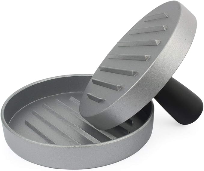 Hamburger Press Patty Maker Cast Aluminium + 100 Non-Stick Papers, Quarter Pound Burger Press Metal Burger Mold Presser, 1/4 lb, 4.5 inch