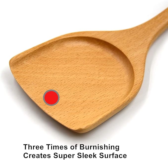 Bamber Wooden Wok Spatula Set Wood Turner with Long Handle for Non Stick Cookware