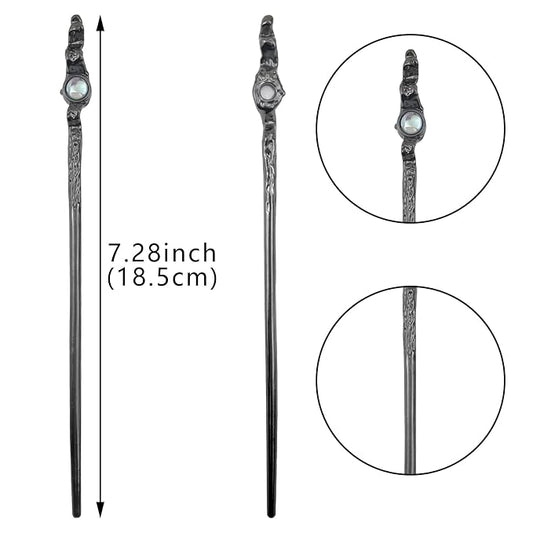 4 Pack Moonstone Hair Sticks for Bun Metal Shinny Moonstone Hair Fork Hairpin Chinese Style Hair Chopsticks Elegant Vintage Hair Accessories for Women Girls Long Hair