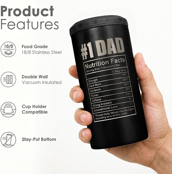 Best Dad Ever Can Cooler 12oz - Stainless Steel Insulated Gifts for Dad from Daughter Son - Travel Mug Cup - Tumbler Cans Koozie - Gift for Daddy Papa Grandpa