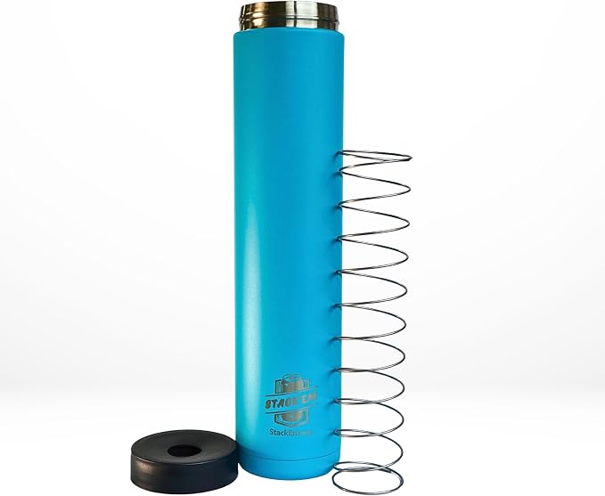 Stack'Em Patented Skinny Can Cooler Insulator - Holds Two 12 oz Slim Can - Stainless Steel Stackable Thermocooler - Reusable Drink Holder for Beer, Seltzer, Soda, Energy Drinks (Aqua)