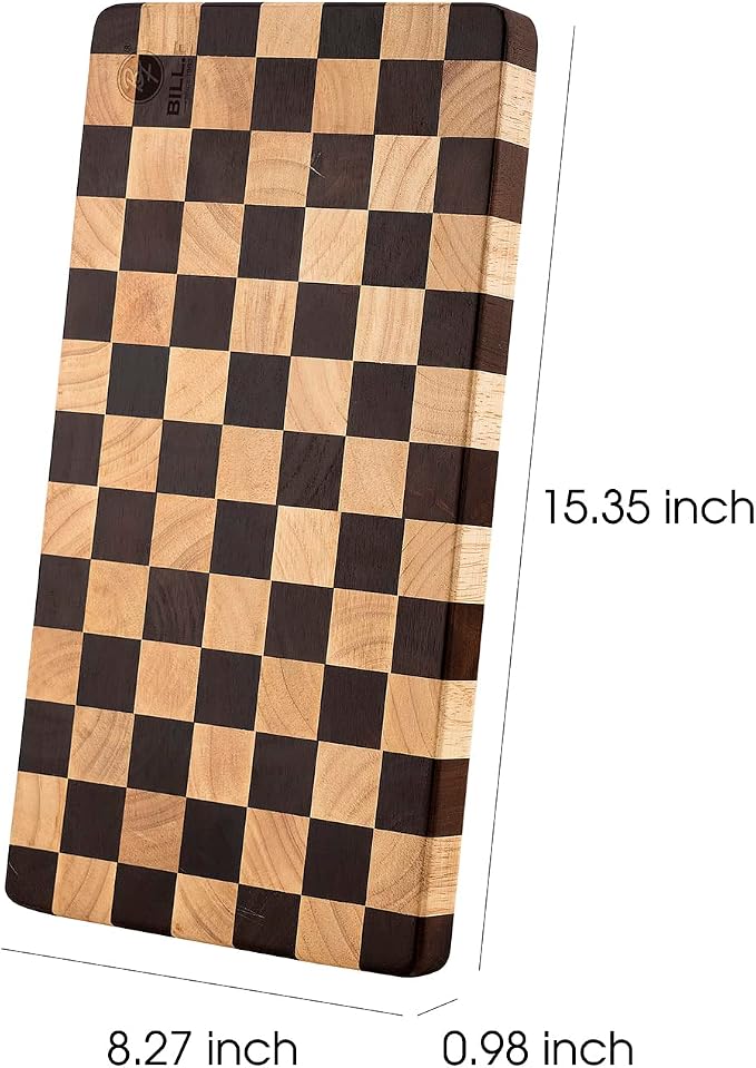 Wood Cutting Board Butcher Block, Wooden Chopping Board with Checkerboard Pattern and Inner Side Handles Meat Cheese Charcuterie Board, Ideal for Chopping, Slicing, and Dicing 15 * 8 inch