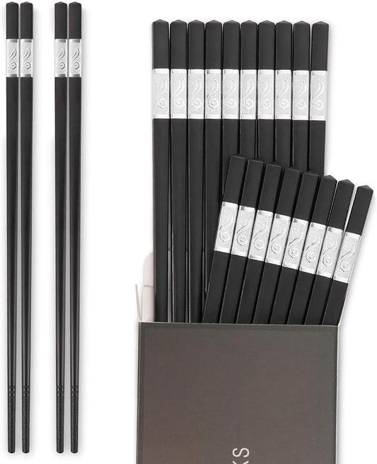 HIWARE 10 Pairs Fiberglass Chopsticks - Reusable Chopsticks Dishwasher Safe, 9 1/2 Inches - Silver