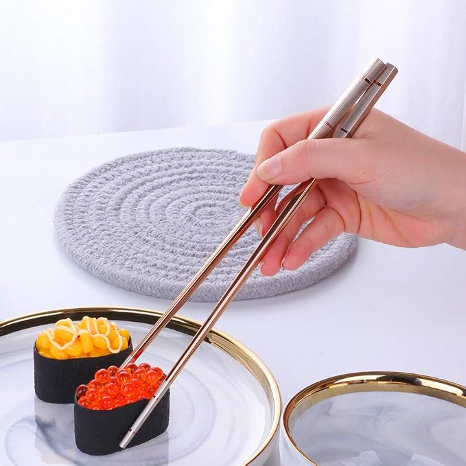 Buyer Star Stainless Steel Korean Chopsticks Spoons and Fork Set, 2 Pack Reusable Forks and Spoons Silverware Korean Utensil Set, Portable Utensils Dinnerware for Home (Rose Gold)