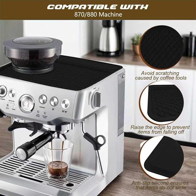 Espresso Machine Tamping Mat Accessories Compatible with Breville 870/880 | Black Espresso Tamper Mat, Food Grade Silicone, Non-Slip, Waterproof Heat Resistant