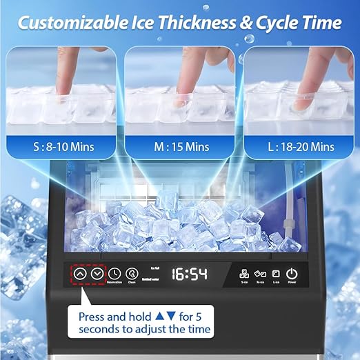 Commercial Ice Maker, 100LBS/24H Freestanding Ice Machine with Self-Priming Gallon Water& Facuet Water Inlet, Self-Cleaning, 3 Ice Thickness,16LBs Storage Bin for Home, Office,Garage, Bar, Restraunt