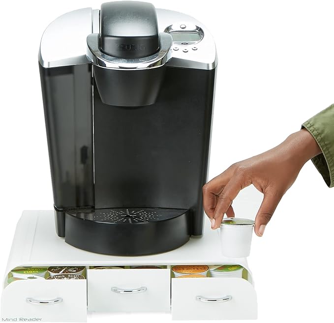 Mind Reader Single Serve Coffee Pod Organizer with 3 Drawers, 36 Pod Capacity, Countertop, 12.25"L x 13.5"W x 2.5"H, White (Pack of 8)
