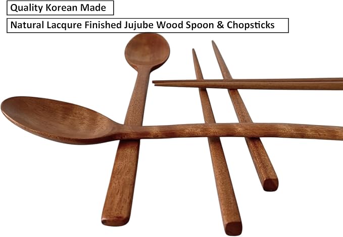 Korean Made Natural Lacquer Coated Wooden Chopsticks & Spoon Utensil Flatware Jujube Tree Ottchil Natural Lacquer Gift for Mom (2SET) Stocking Stuffer
